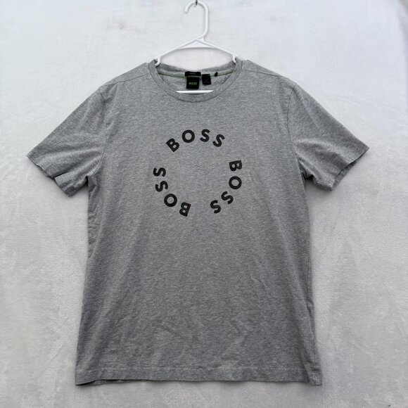 Hugo Boss T Shirt Mens XL Gray Logo Spell Out Basic Casual Stretch - Picture 1 of 7